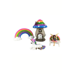 Rainbow Mushroom Fairy House 5 pc