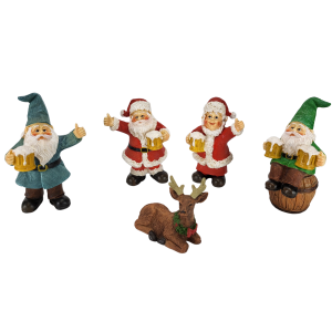 Santa Claus, Mrs. Claus and The Happy Gnomes Beer Drinking Buddies! 5-Piece Garden Gnome Set for The Miniature Fairy Garden by GlitZGlam
